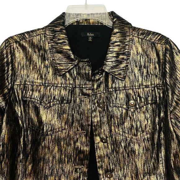 Reba Jacket Disco Gold Button Up Pockets Lightweight Sz M NWOT - Picture 3 of 12